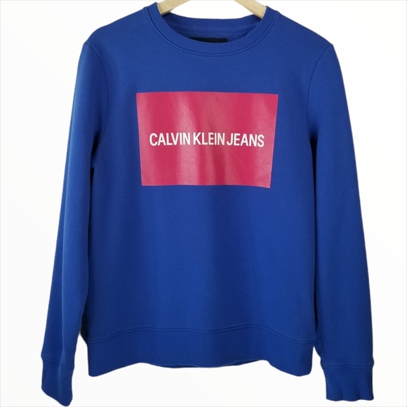 Calvin Klein Logo Blue and Pink Crew Neck Sweater